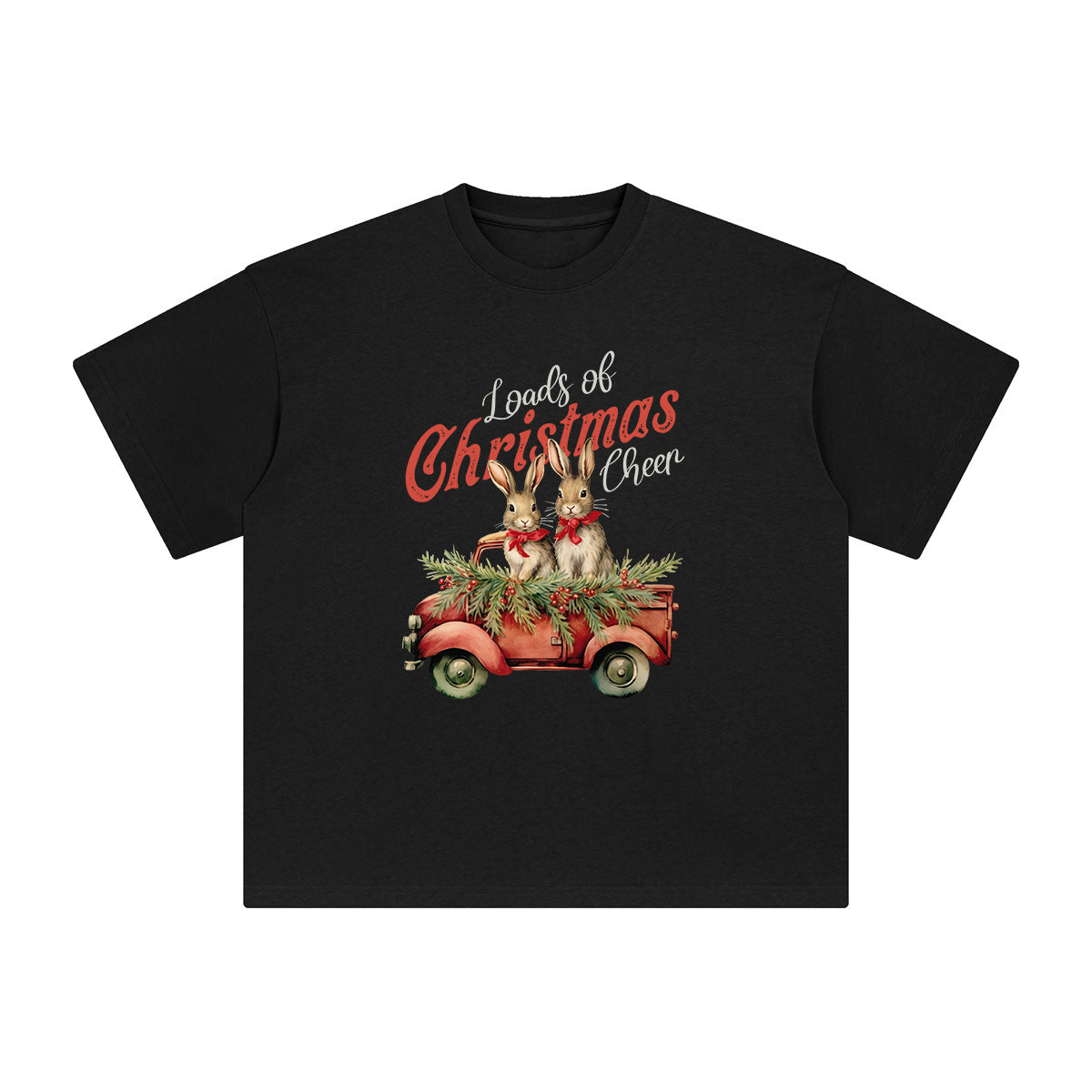 Christmas Rabbits Sitting On Truck Graphic Tee-INNBLAC Fashion Apparel