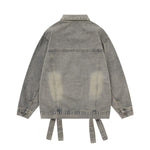Niche Vintage Loose Tie Front Washed Denim Jacket