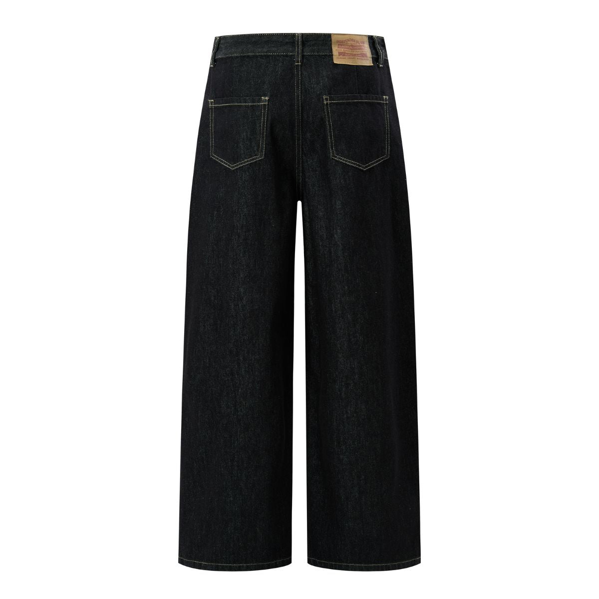 Creased Raw Denim Straight‑Leg Jeans
