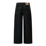 Creased Raw Denim Straight‑Leg Jeans