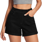 High‑Rise 3‑Inch Hot Pants Comfort Knit 4‑Way Stretch Women's Denim Shorts
