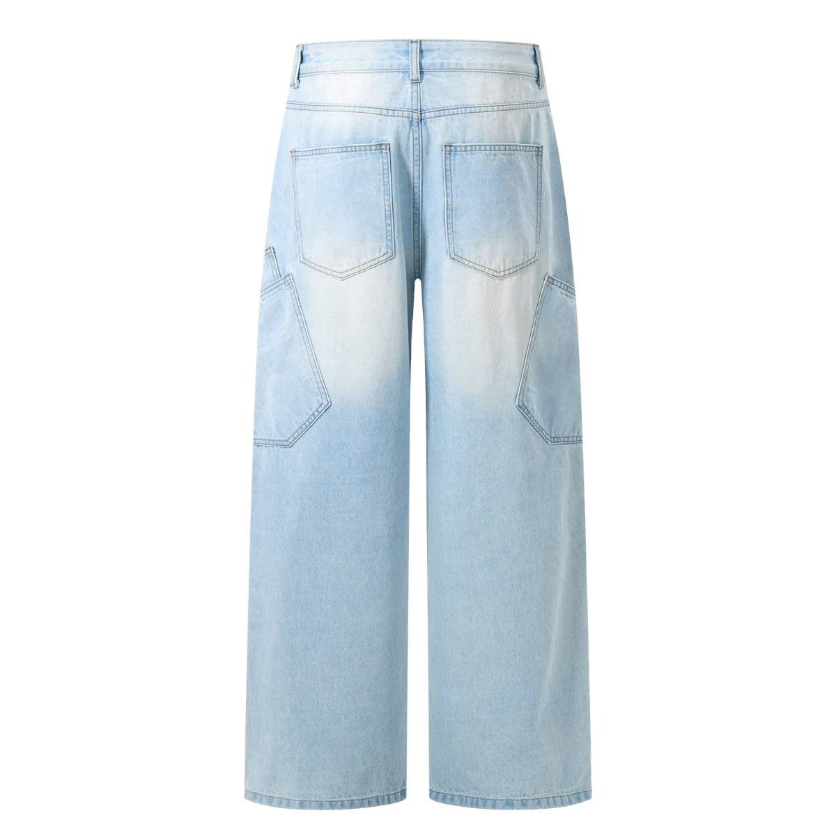 Light Wash Utility Cargo Pocket Wide Leg Jeans