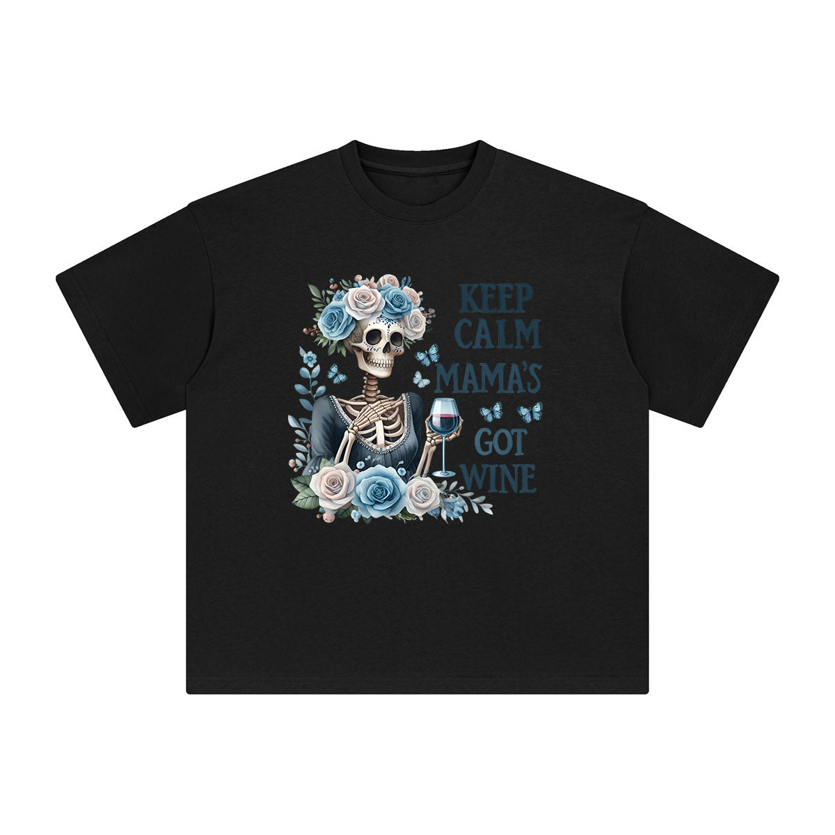 Skeleton Mama Got Wine Graphic Tee-INNBLAC Fashion Apparel