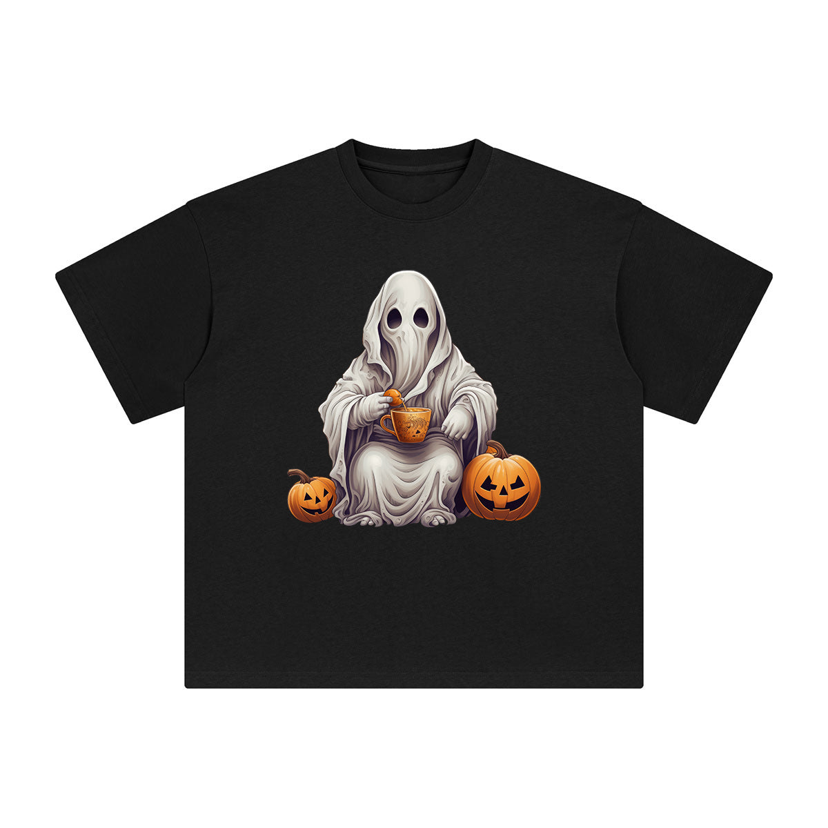Ghost Drinking Coffee Graphic Tee-INNBLAC Fashion Apparel