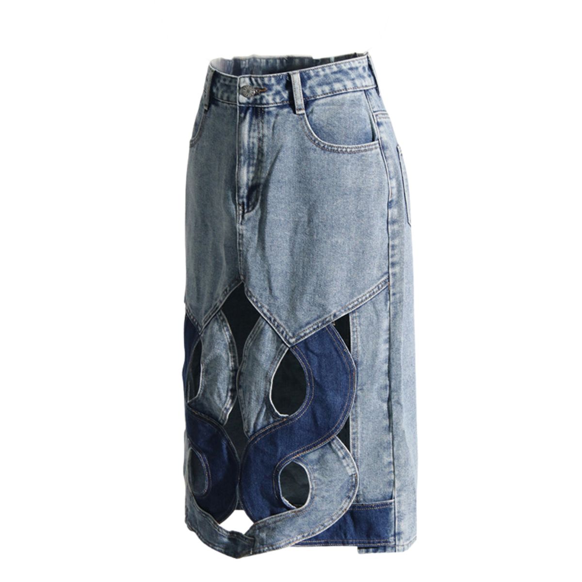 Women's Cut-Out Denim Midi Skirt