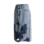 Women's Cut-Out Denim Midi Skirt