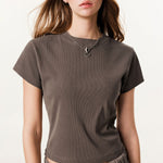 Washed Crew Neck Ribbed Crop Tee 8oz