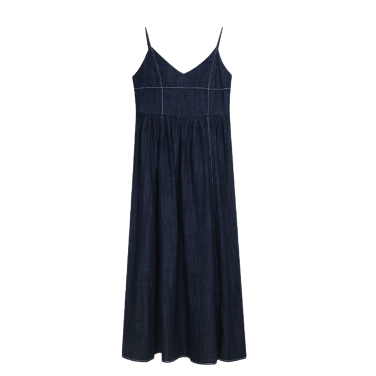 Dark Blue Denim Spaghetti Strap Midi Dress
