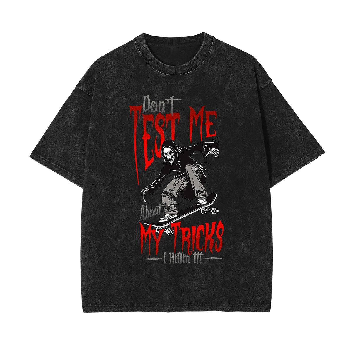 Skeleton Skate Stone Wash Graphic Tee-INNBLAC Fashion Apparel