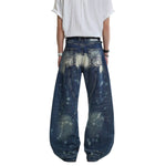 Paint Splatter Barrel Leg Denim Jeans with Rivet Details