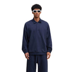 Relaxed Fit Solid Color Polo Neck Sweatshirt