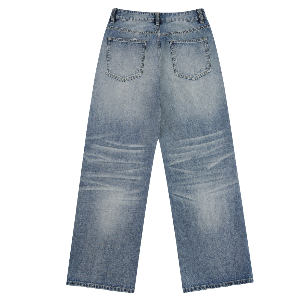 Vintage Washed Crease Effect Wide Leg Baggy Denim Jeans