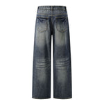 Loose Straight‑Leg Vintage Whiskered Jeans