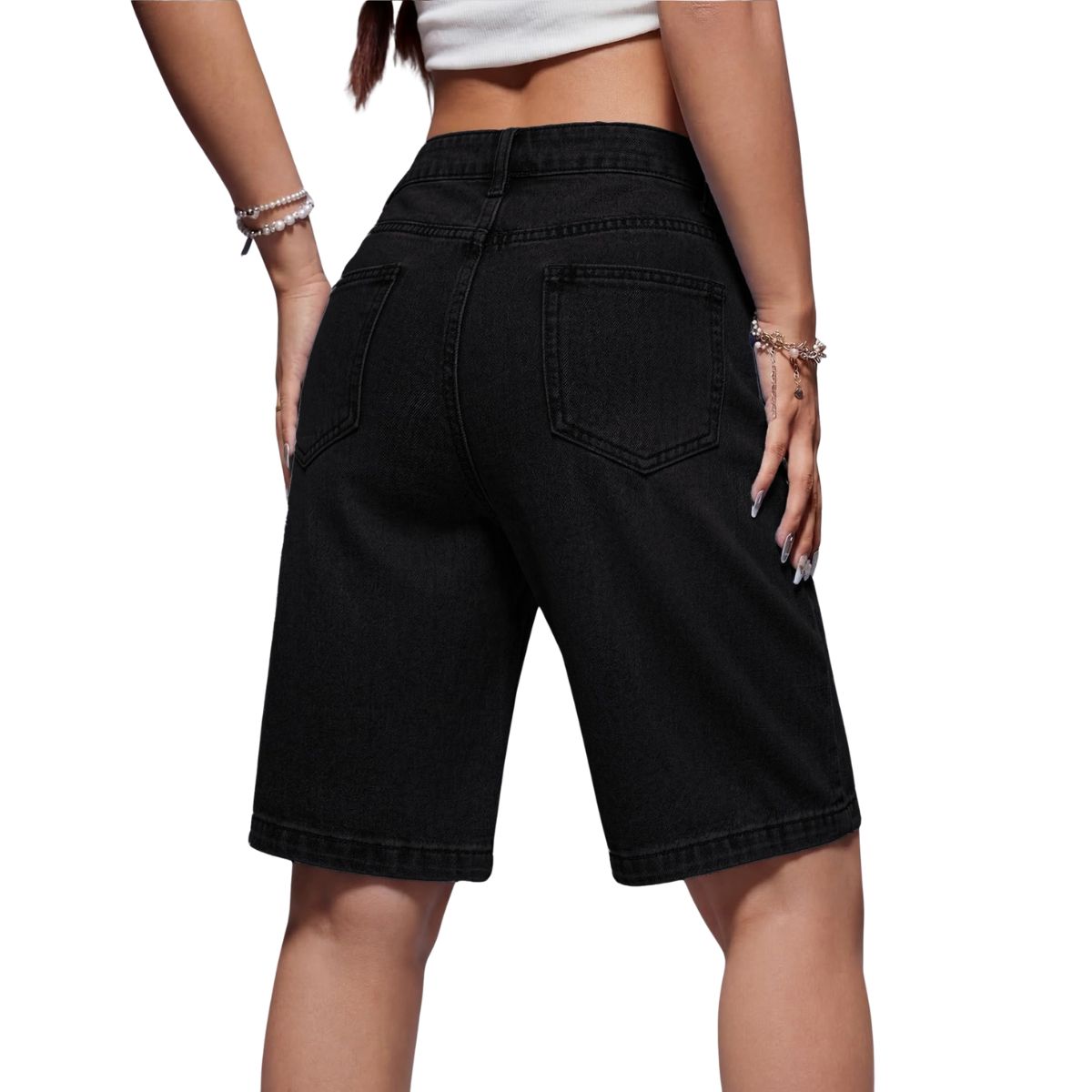 Women's Low Rise Long Bermuda Denim Shorts
