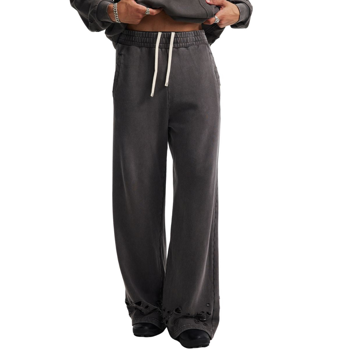 Ripped Hem Loose Fit Cotton Sweatpants