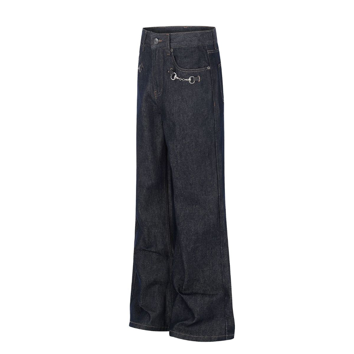 Raw Denim Wide Leg Metal Hardware Jeans