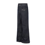 Raw Denim Wide Leg Metal Hardware Jeans