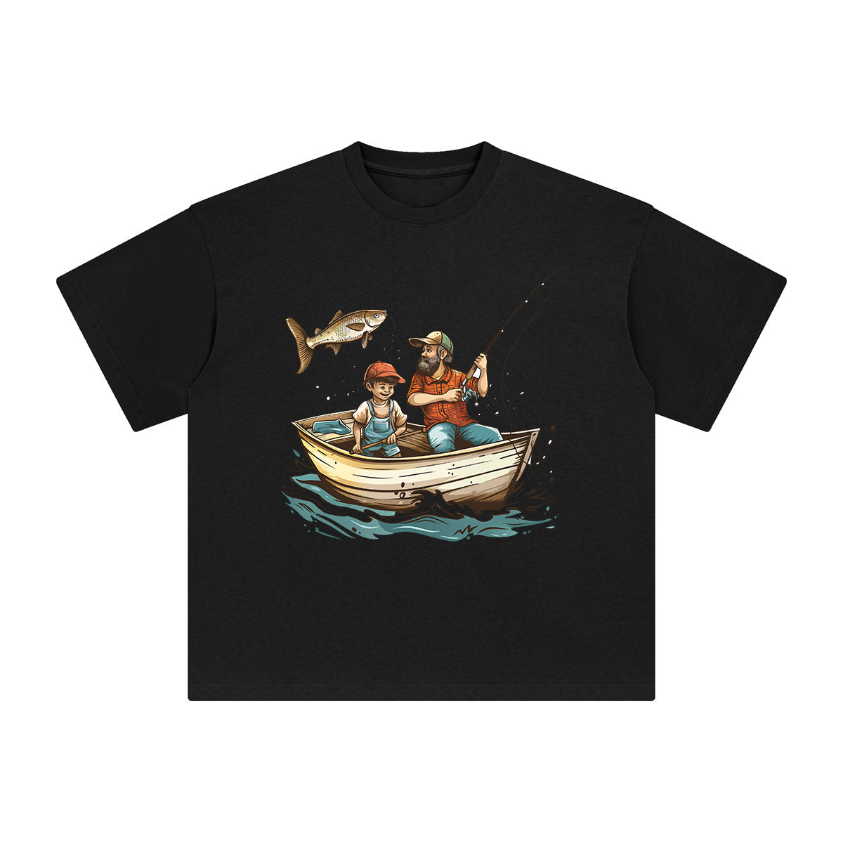 Dad Fishing With Son Graphic Tee-INNBLAC Fashion Apparel