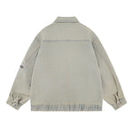 Men's American Retro Loose Zipper Workwear Washed Denim Jacket