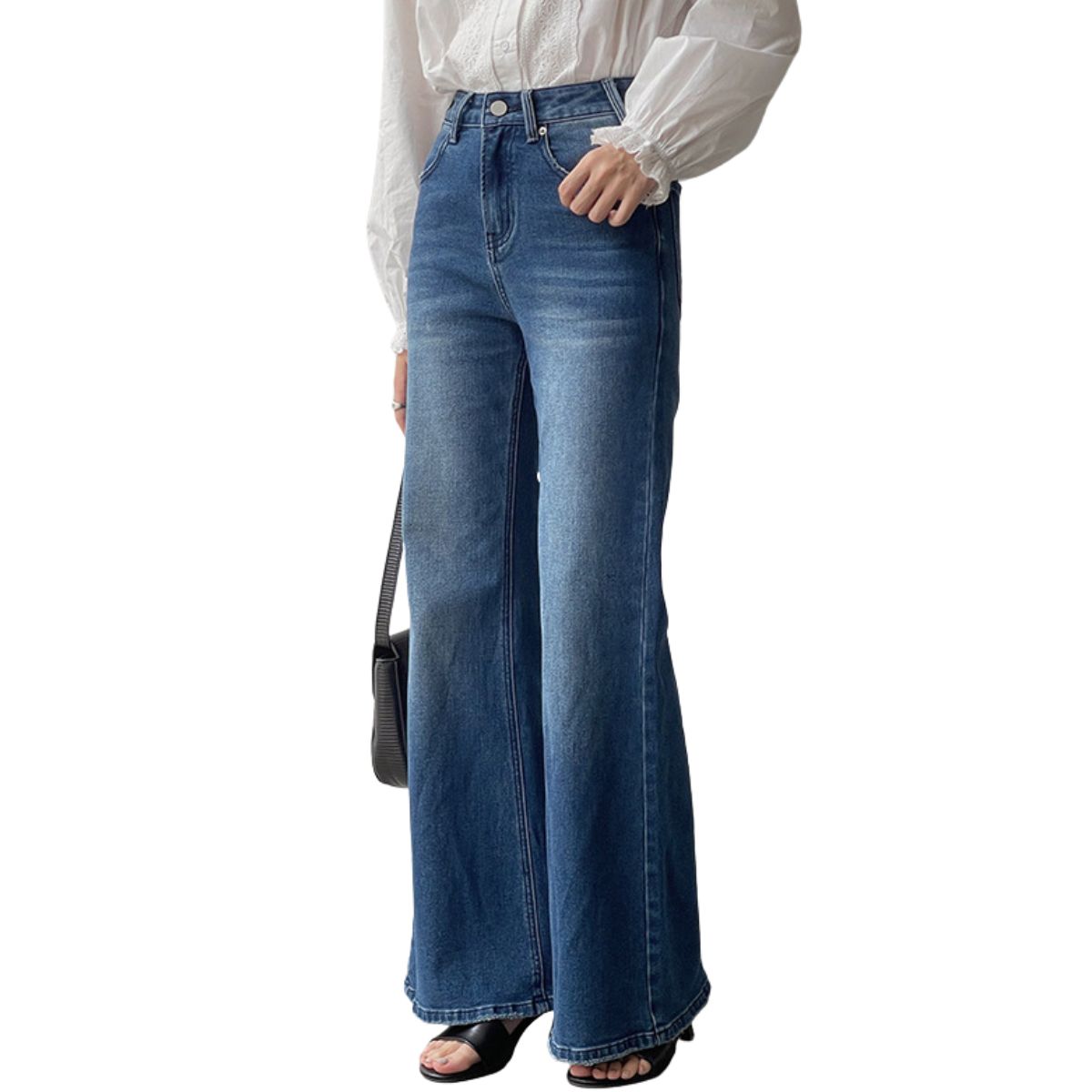 Risen Women's High Rise Washed Flare Jeans