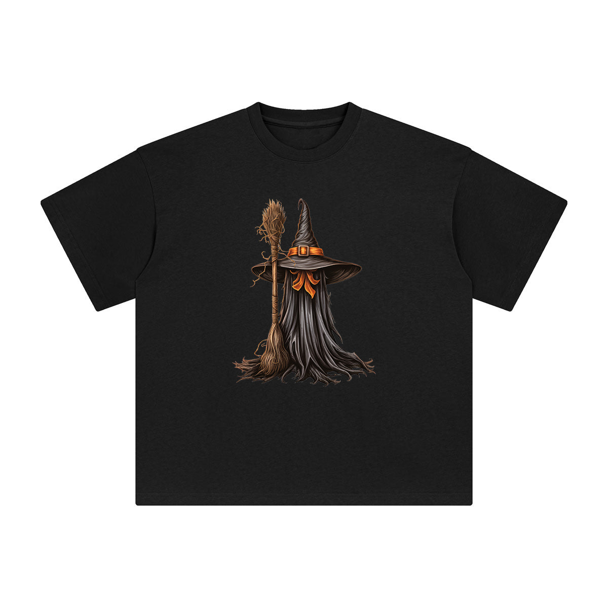 Halloween Broom With Hat Graphic Tee-INNBLAC Fashion Apparel