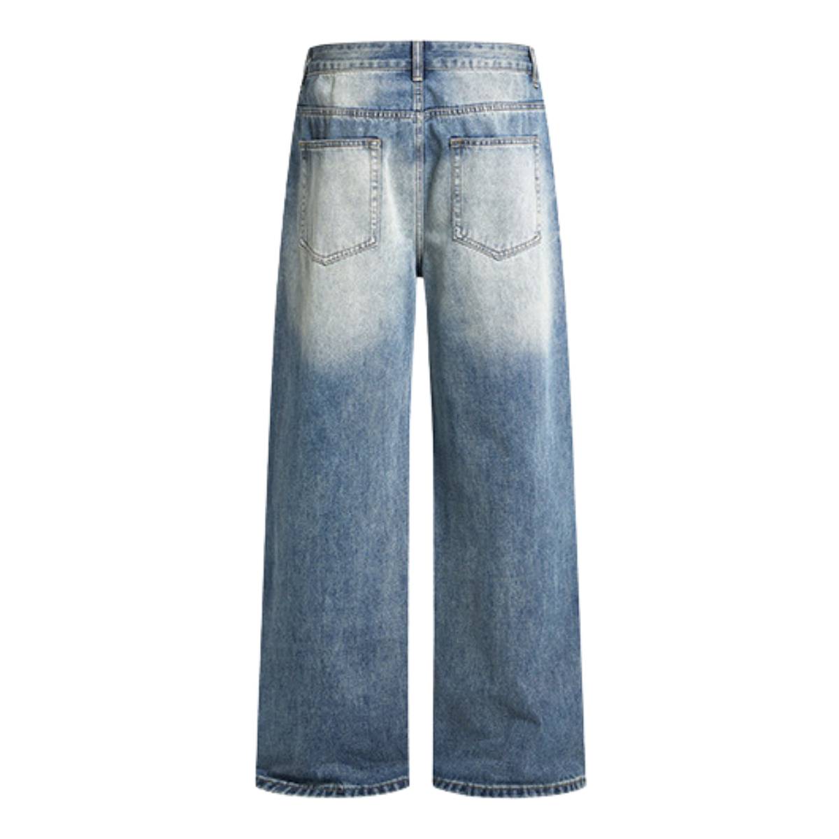High Street Gradient Washed Whiskered Wide Leg Denim Jeans