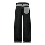 Washed Color‑Block Patchwork Jeans