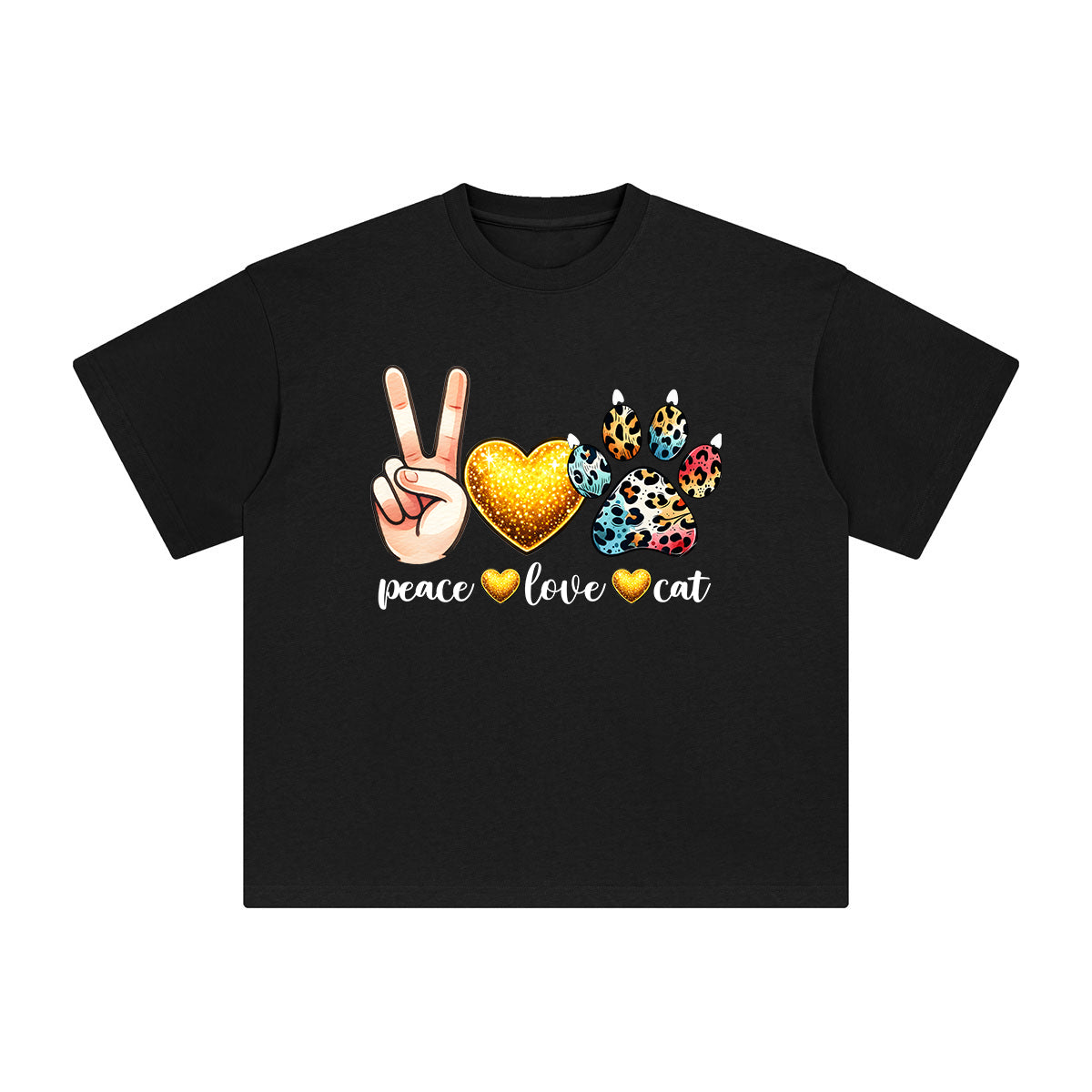 Peace & Love & Cat Graphic Tee-INNBLAC Fashion Apparel