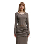 Long-Sleeve Ribbed Henley Top 8.25oz