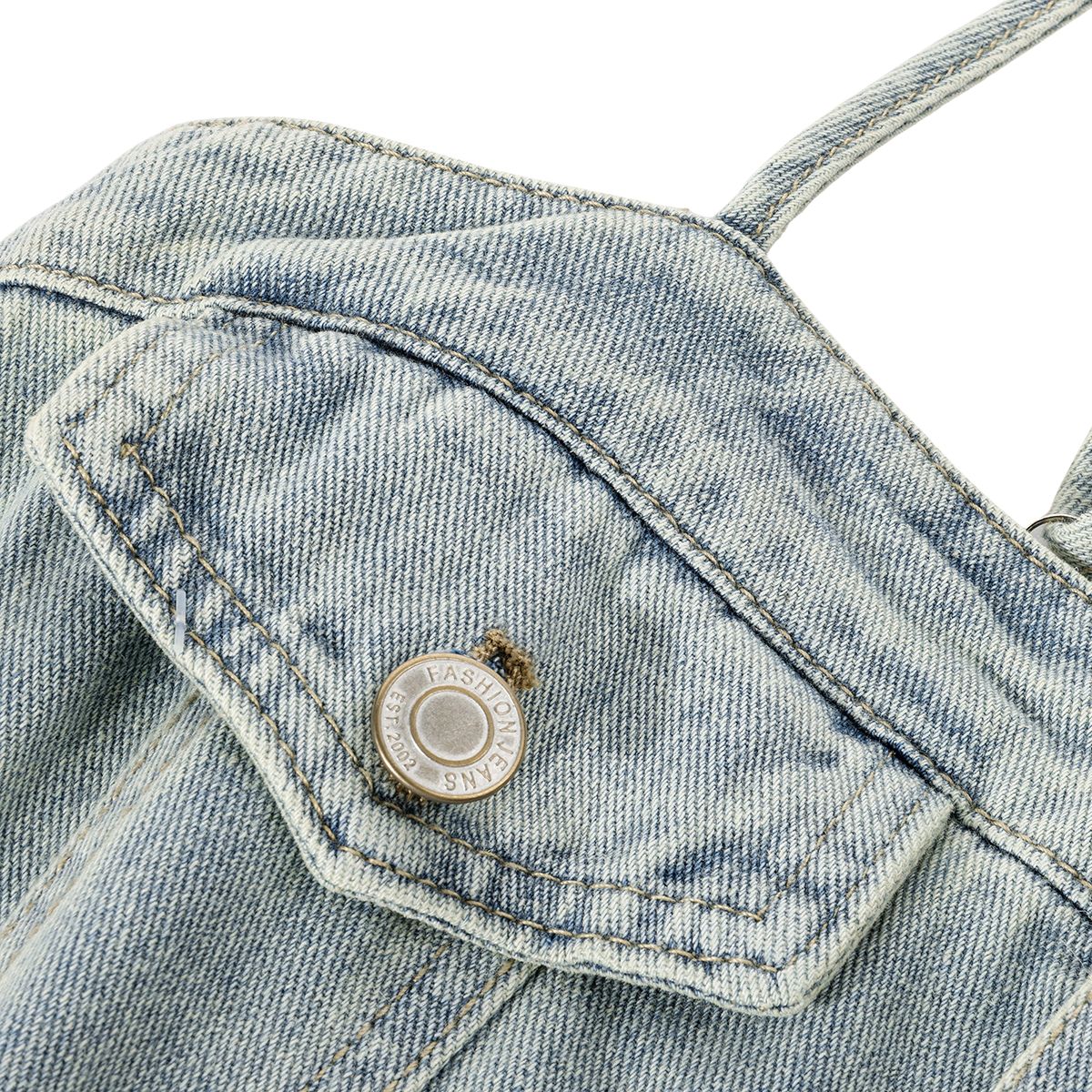 Falda vaquera con bordado de perlas y lavado vintage