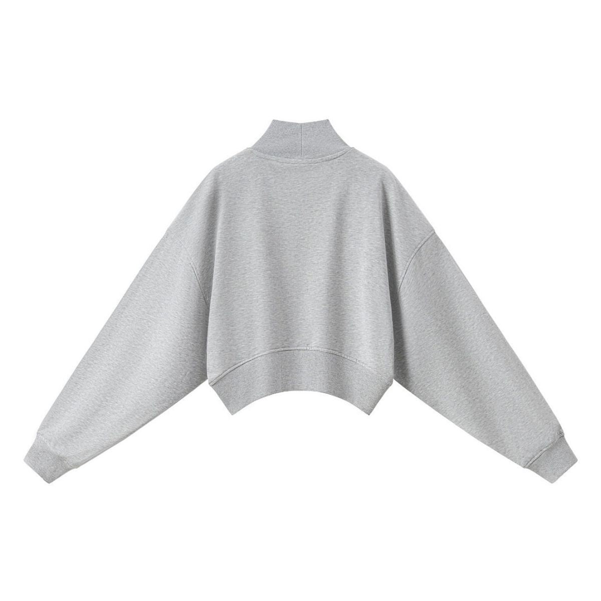 Mock Neck Drop Shoulder Sweatshirt Loose Sleeve Curved Hem