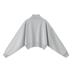 Mock Neck Drop Shoulder Sweatshirt Loose Sleeve Curved Hem
