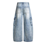 American Vintage Washed High-Waist Curved Wide-Leg Workwear Denim Pants