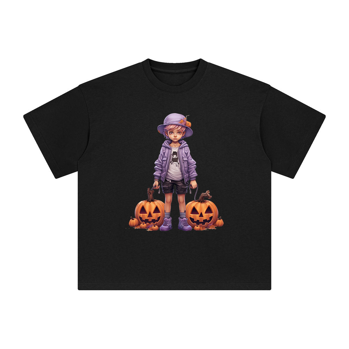 Halloween Boy & Pumpkin Graphic Tee-INNBLAC Fashion Apparel