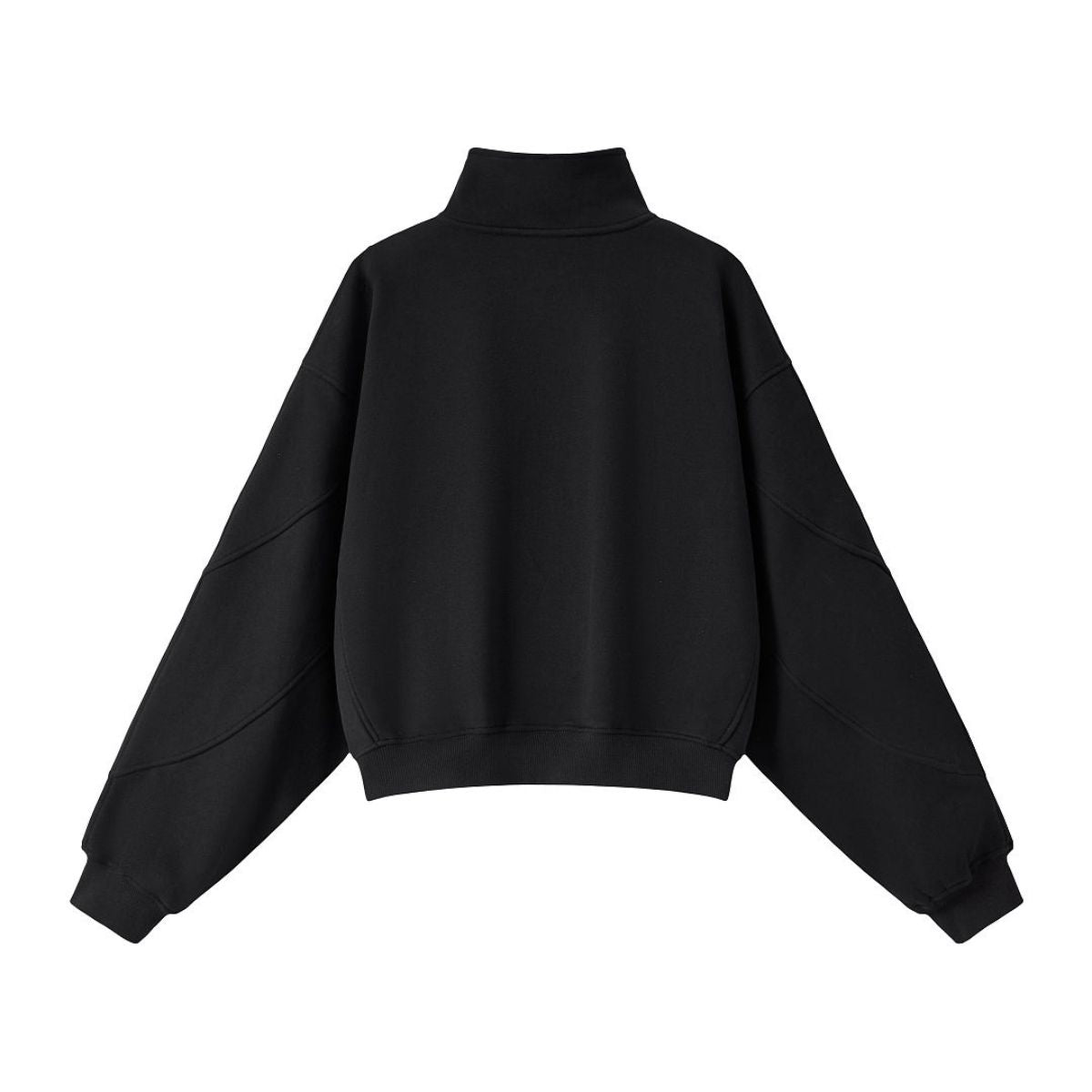 Short Wide Batwing Mock Neck Zip Up Sports Sweatshirt