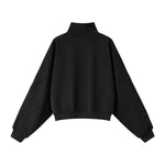 Short Wide Batwing Mock Neck Zip Up Sports Sweatshirt