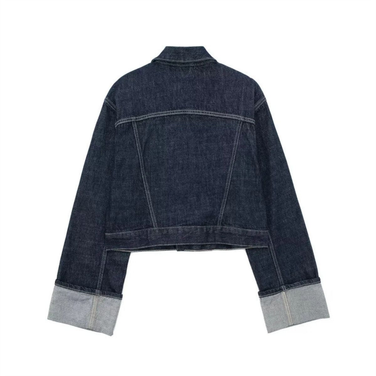 Roll-Up Sleeves Cropped Denim Jacket