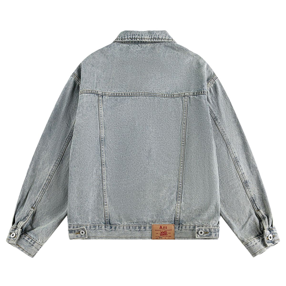 Unisex Loose Lazy Style Retro Cute Animal Embroidered Lapel Washed Denim Jacket
