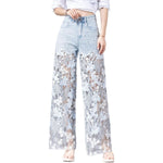 Risen Jeans Rhinestones & Sequins Cut-Out Wide-Leg Jeans