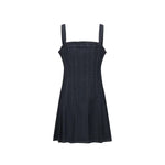 Dark Denim Corset-Inspired Pleated Dress