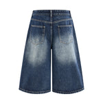 Washed Indigo Relaxed Fit Utility Denim Shorts