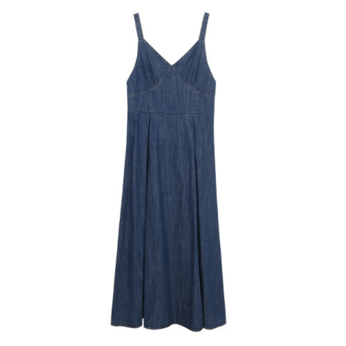 V-Neck Spaghetti Strap Denim Midi Dress