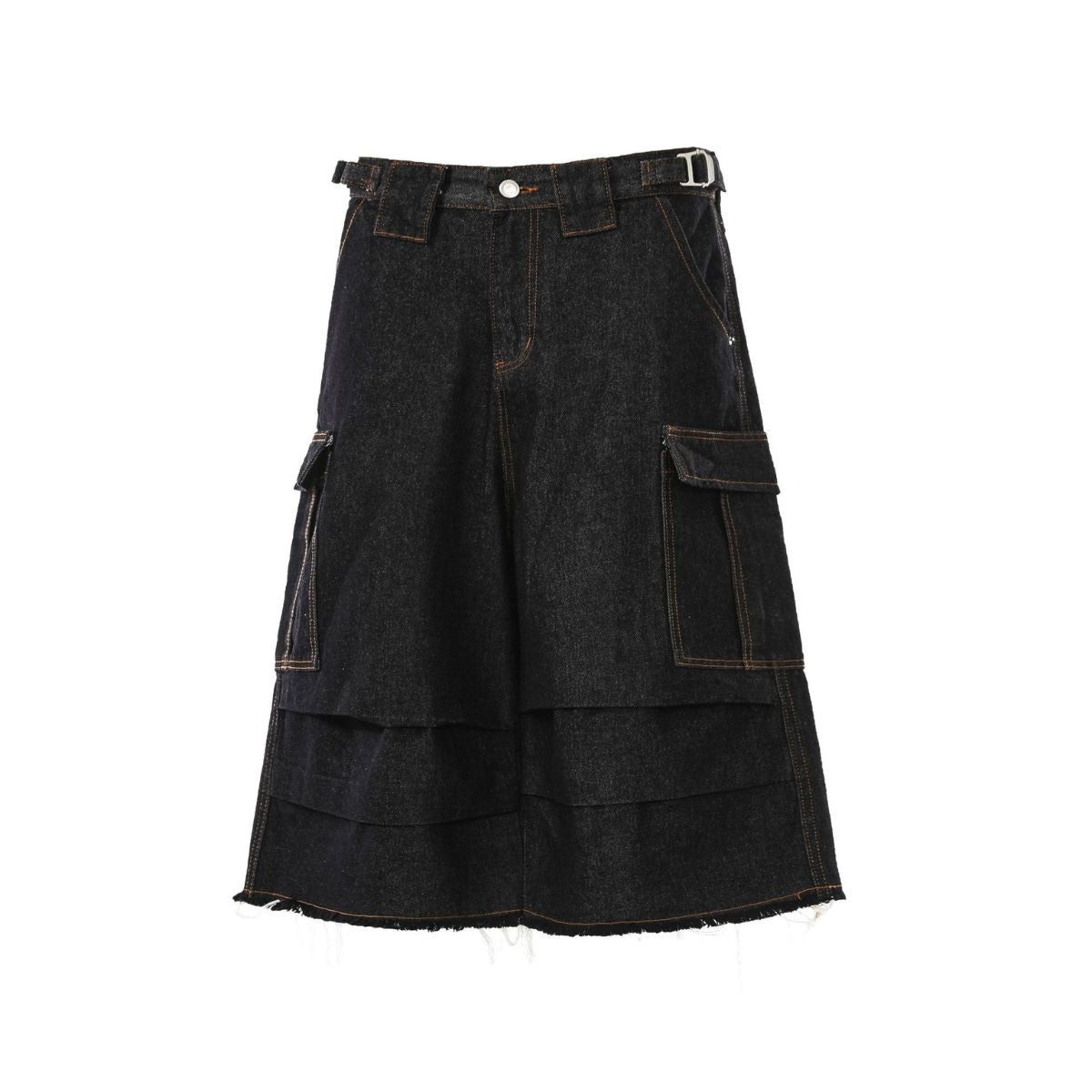 Raw Indigo Multi-Pocket Layered Denim Bermuda Shorts