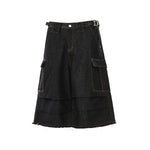 Raw Indigo Multi-Pocket Layered Denim Bermuda Shorts