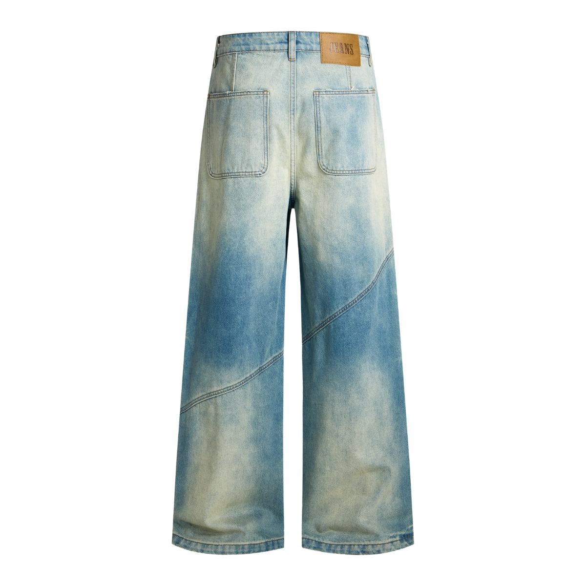 Retro Distressed Washed Baggy Patchwork Zip-Detail Relaxed Straight Fit Denim Jeans