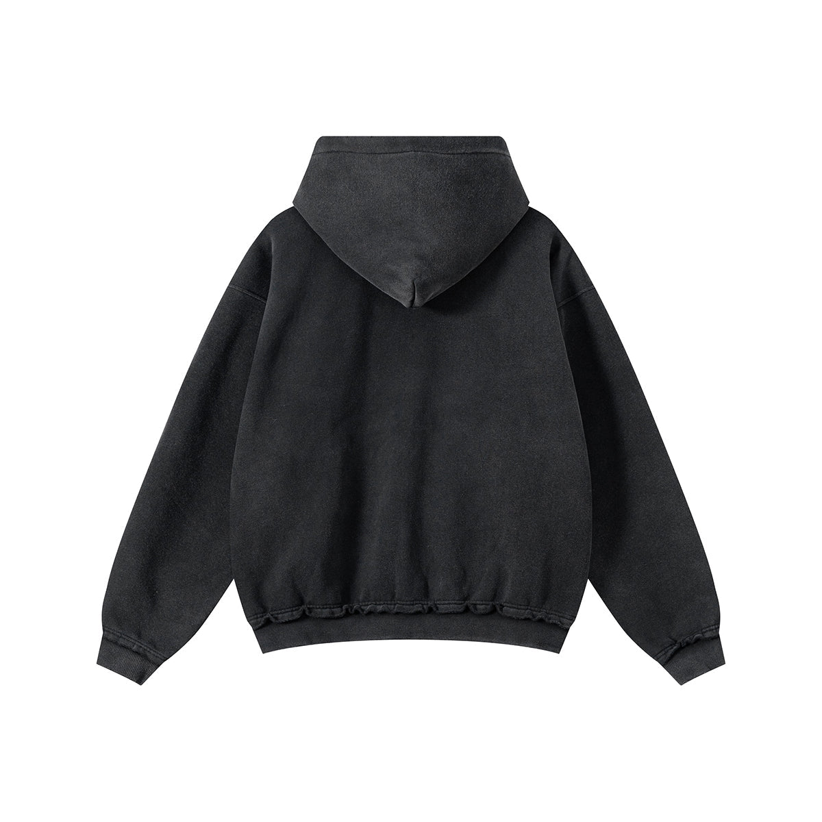 Front-Zip Raw Edge Ripped Hoodie