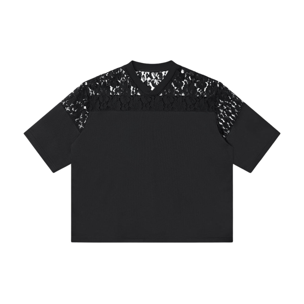 Openwork Lace-Stitching V-Neck Boxy Tee
