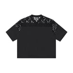Openwork Lace-Stitching V-Neck Boxy Tee