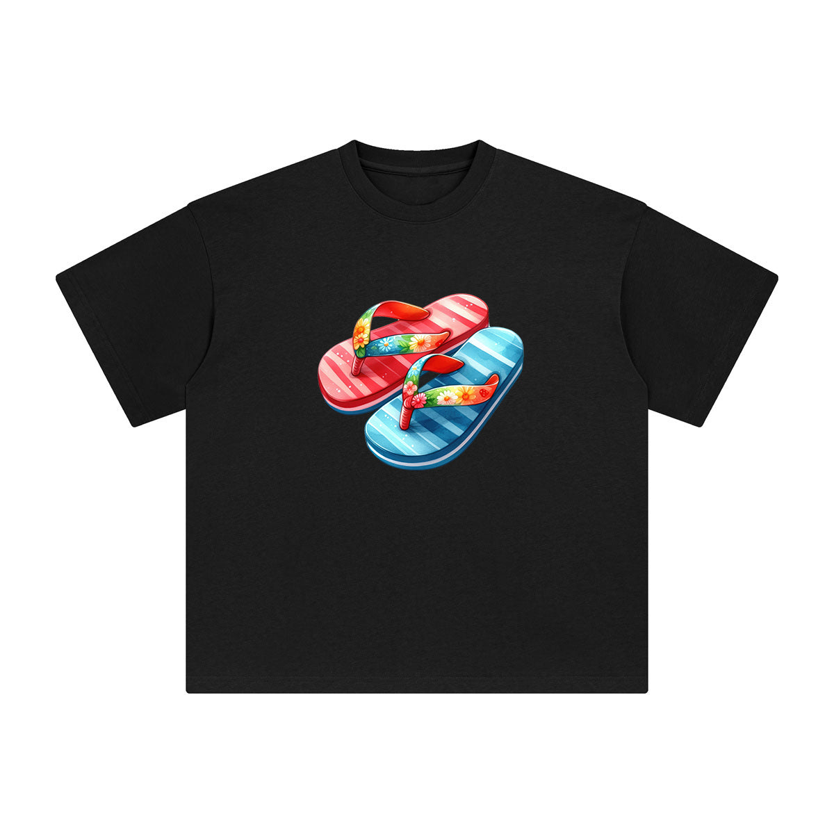 Couple Beach Slippers Comic Graphic Tee-INNBLAC Fashion Apparel