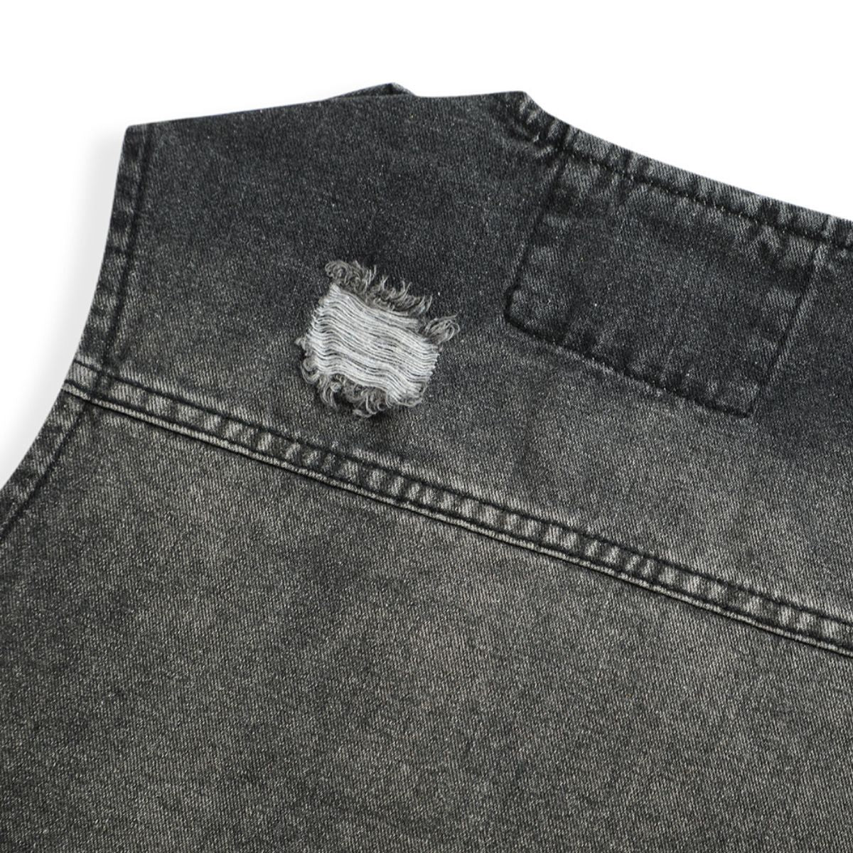Vintage Wash Denim Ripped Vest